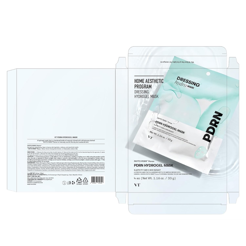 Kit con 4 Mascarillas de Hidrogel PDRN VT COSMETICS – Hidratación Profunda