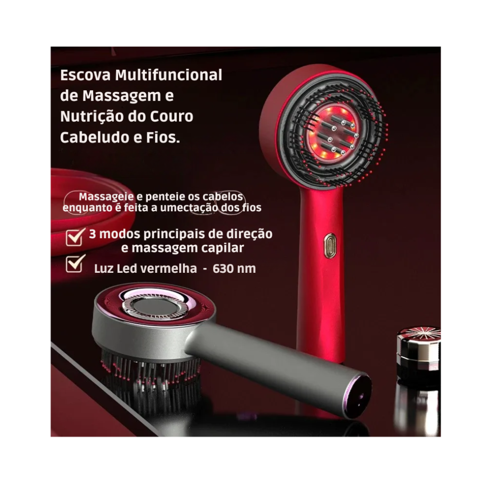 Cepillo Eléctrico de Masaje para Cuero Cabelludo y Terapia LED – Crecimiento Capilar con Aplicador de Aceite