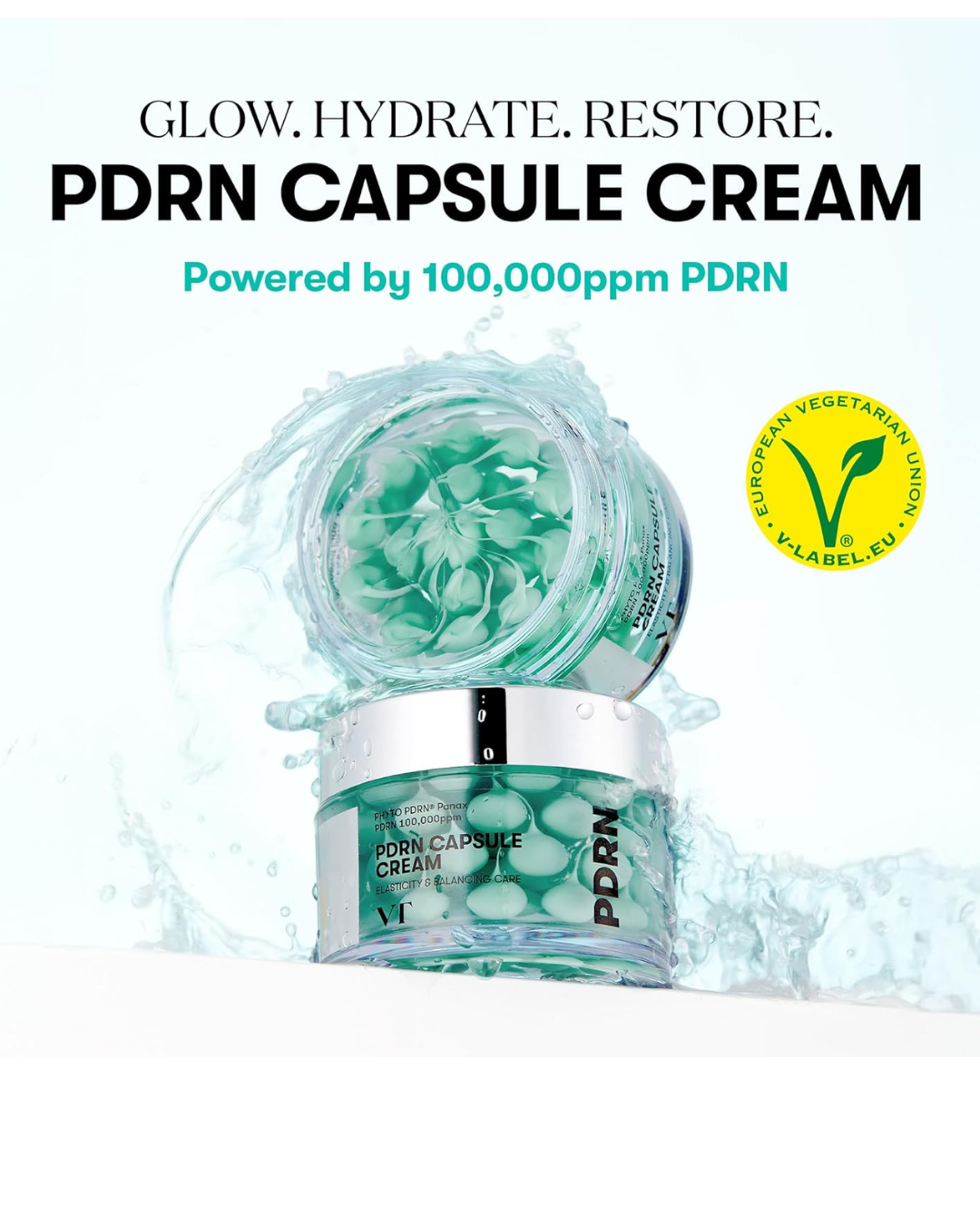 VT COSMETICS PDRN Capsule Cream 100, Korean Facial Moisturizer with 100,000 ppm PDRN, Hyaluronic Acid & 9 Peptides for Hydration, Firmness & Glow