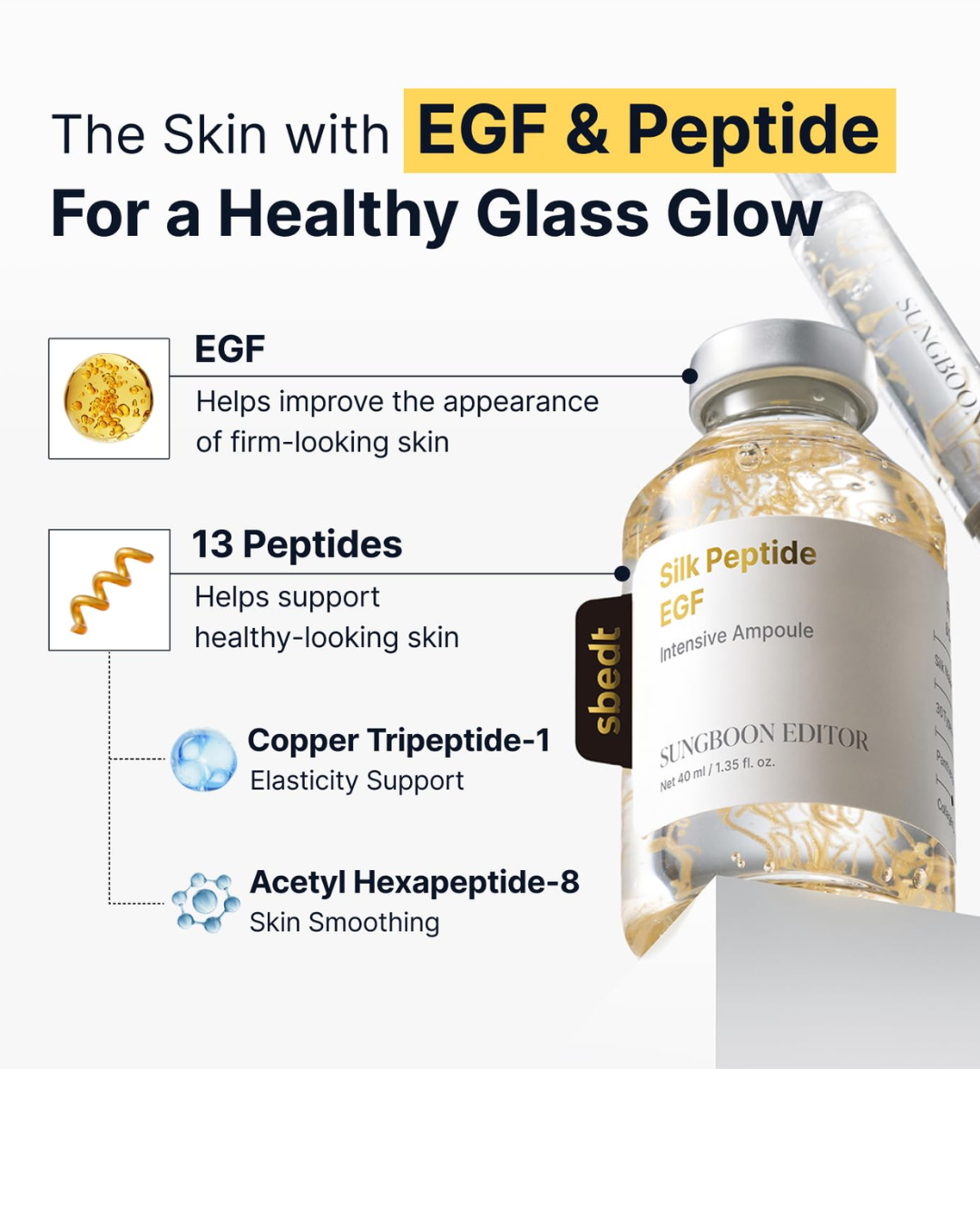 SUNGBOON EDITOR Glow Intensive Silk Peptide Ampoule – Copper Peptide ; Collagen Serum for Hydration, Radiance and Smoother Skin