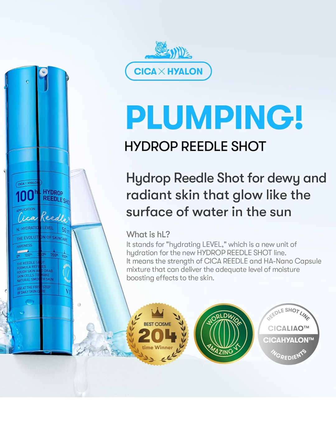 VT Hyaluronic Acid Cica Reedle Shot 100 Serum – Deep Hydration Serum with Ultra-Low Molecular Hyaluronic Acid for Glass Skin