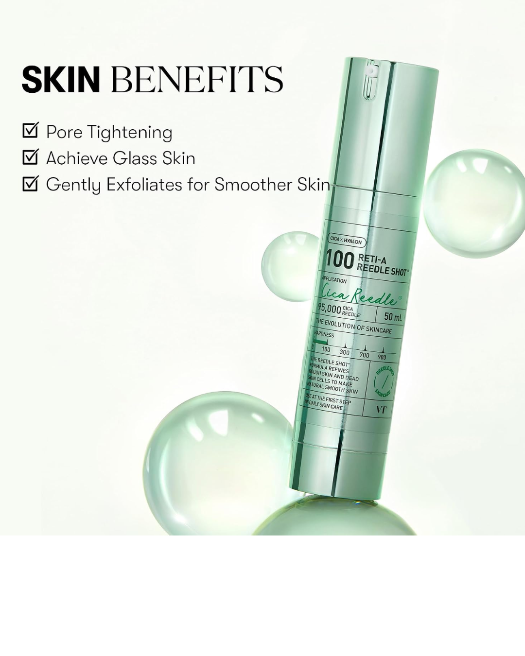 VT Cosmetics Reedle Shot 100+ RETI-A Serum – Korean Retinol; Bakuchiol Serum with Cica Reedle Technology for Smoother Skin Texture