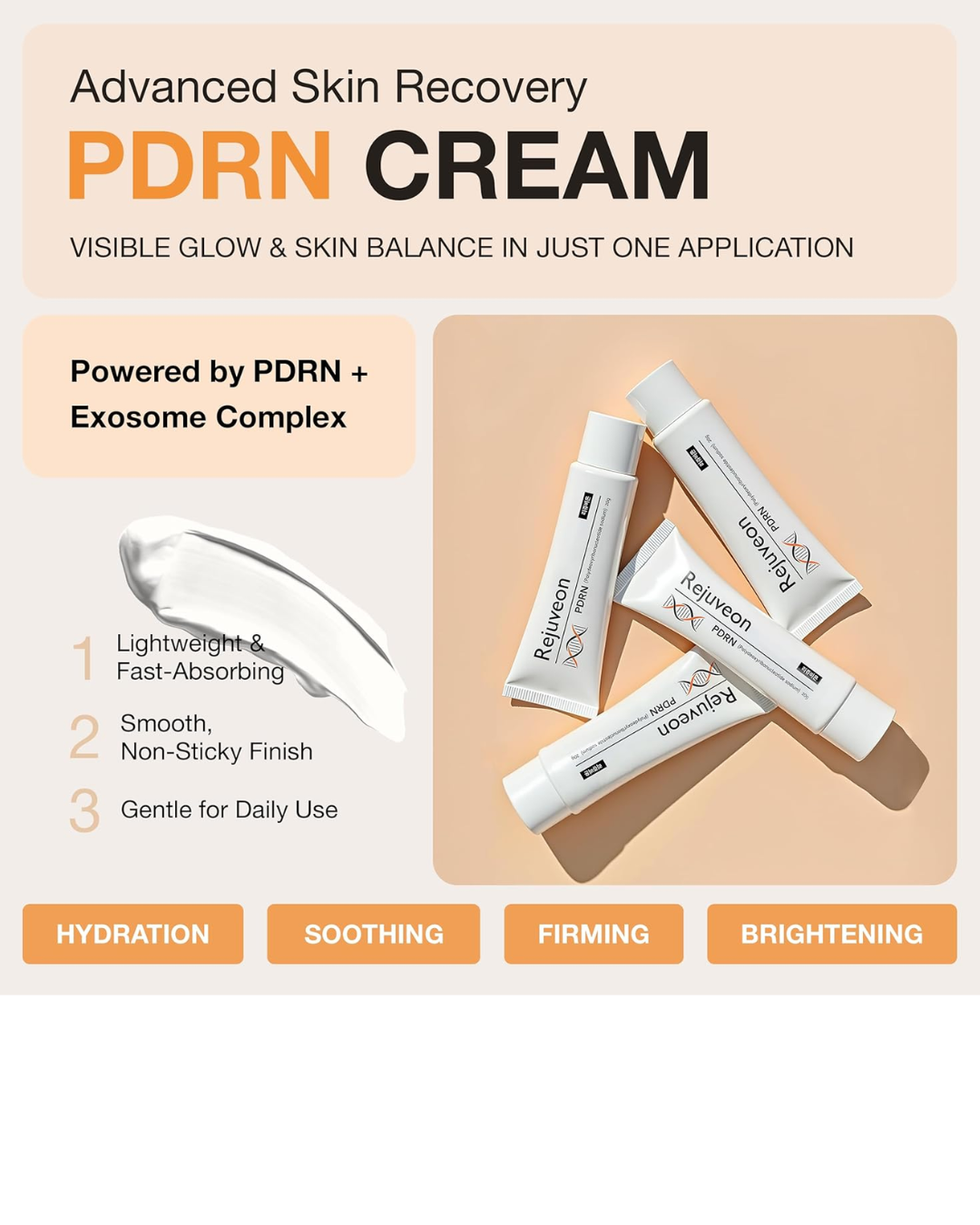 Rejuveon Advanced PDRN Cream – Korean Moisturizing Face Cream with High-Purity PDRN for Deep Hydration, Radiant Glow & Firmer-Looking Skin