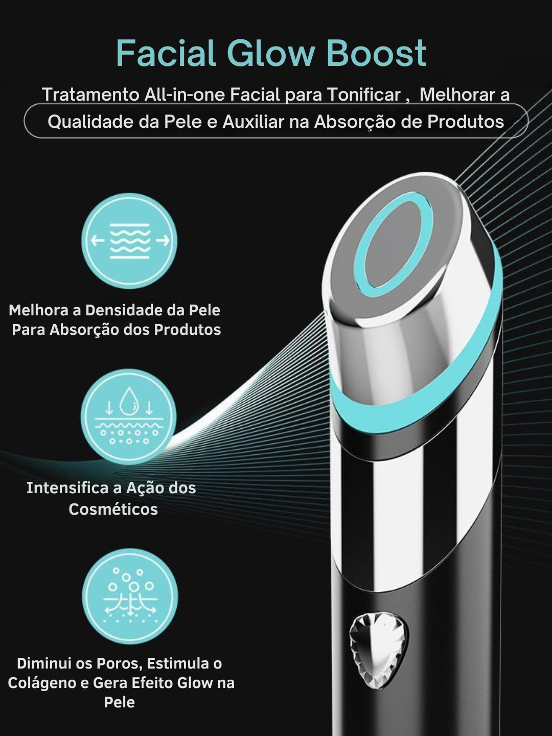 Glow Skin 4 en 1 – Dispositivo Facial con Microcorriente, Luz LED, Vibración y Calor para Firmeza y Mejor Absorción de Skincare