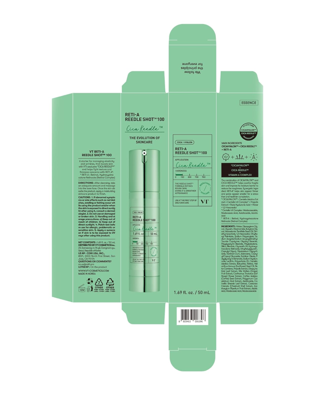 VT COSMETICS Reti-A Reedle Shot 100 Sérum con Retinol (Vitamina A) con Microagujas, Exosomas Reparadores y Booster Coreano 50 ml