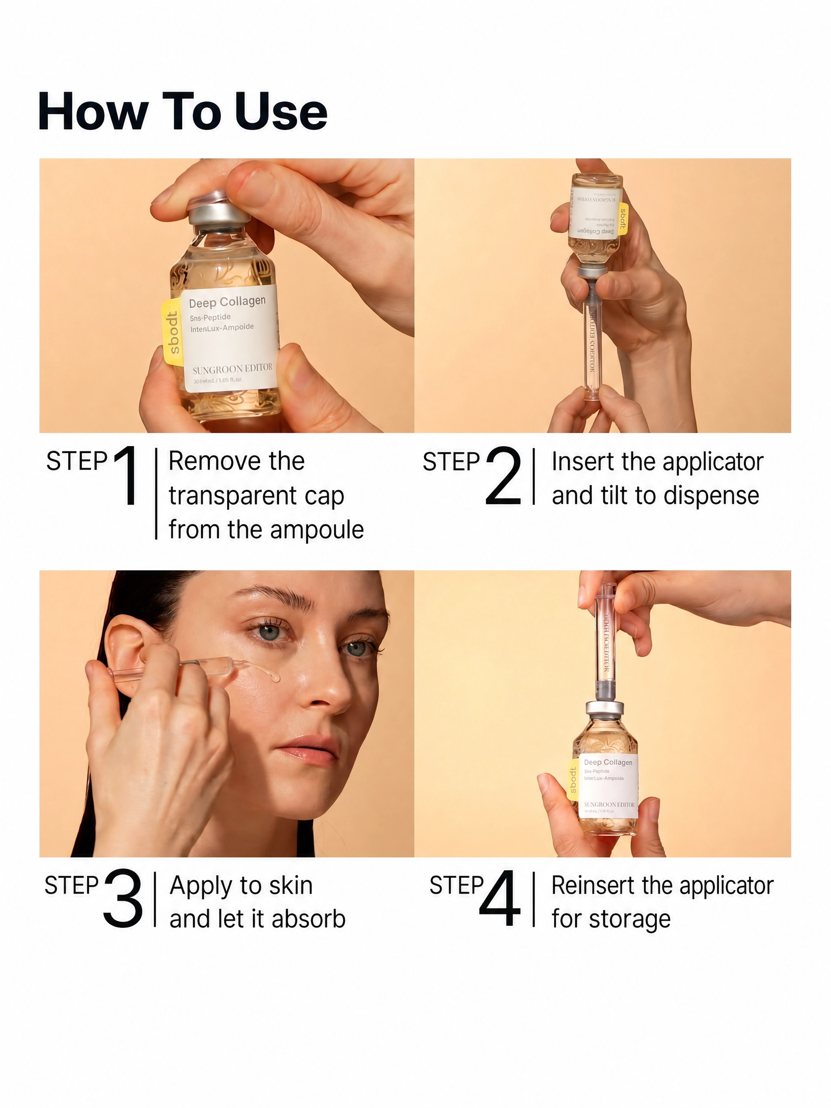 SUNGBOON EDITOR Glow Intensive Silk Peptide Ampoule – Copper Peptide ; Collagen Serum for Hydration, Radiance and Smoother Skin