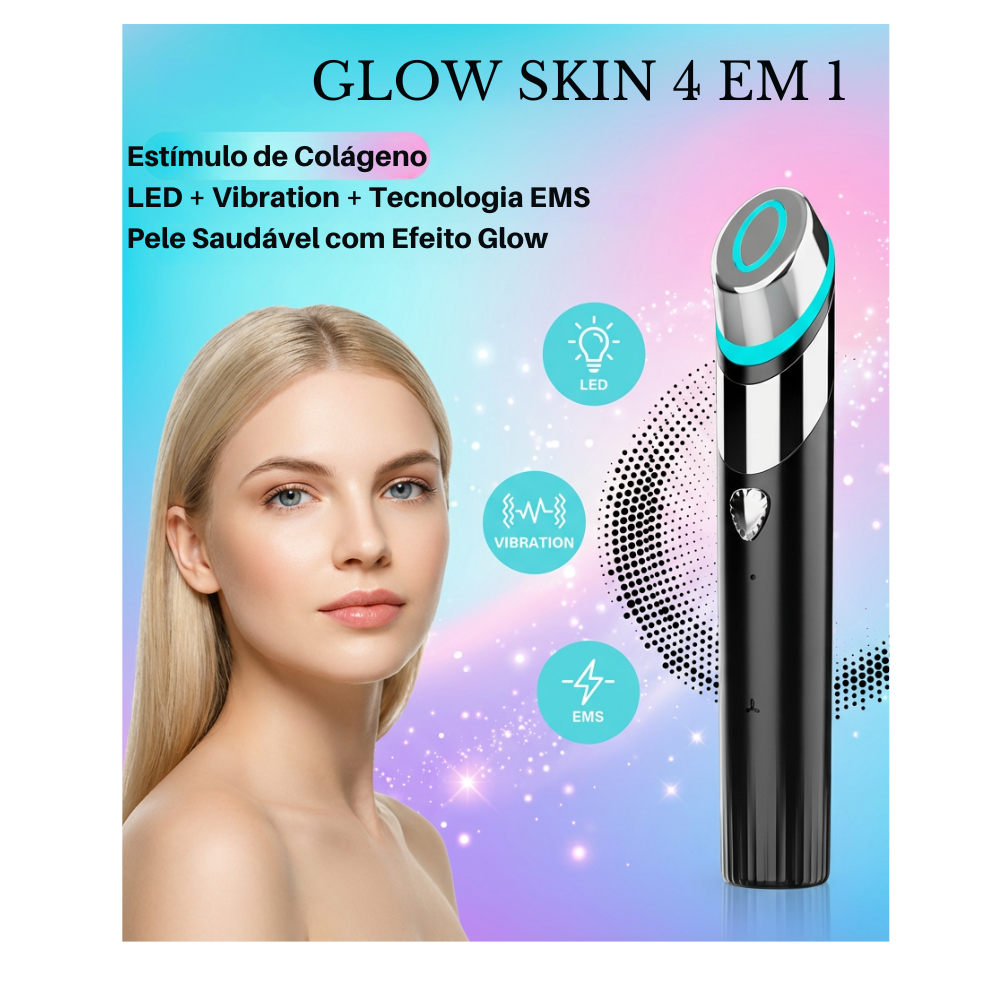 Glow Skin 4 en 1 – Dispositivo Facial con Microcorriente, Luz LED, Vibración y Calor para Firmeza y Mejor Absorción de Skincare